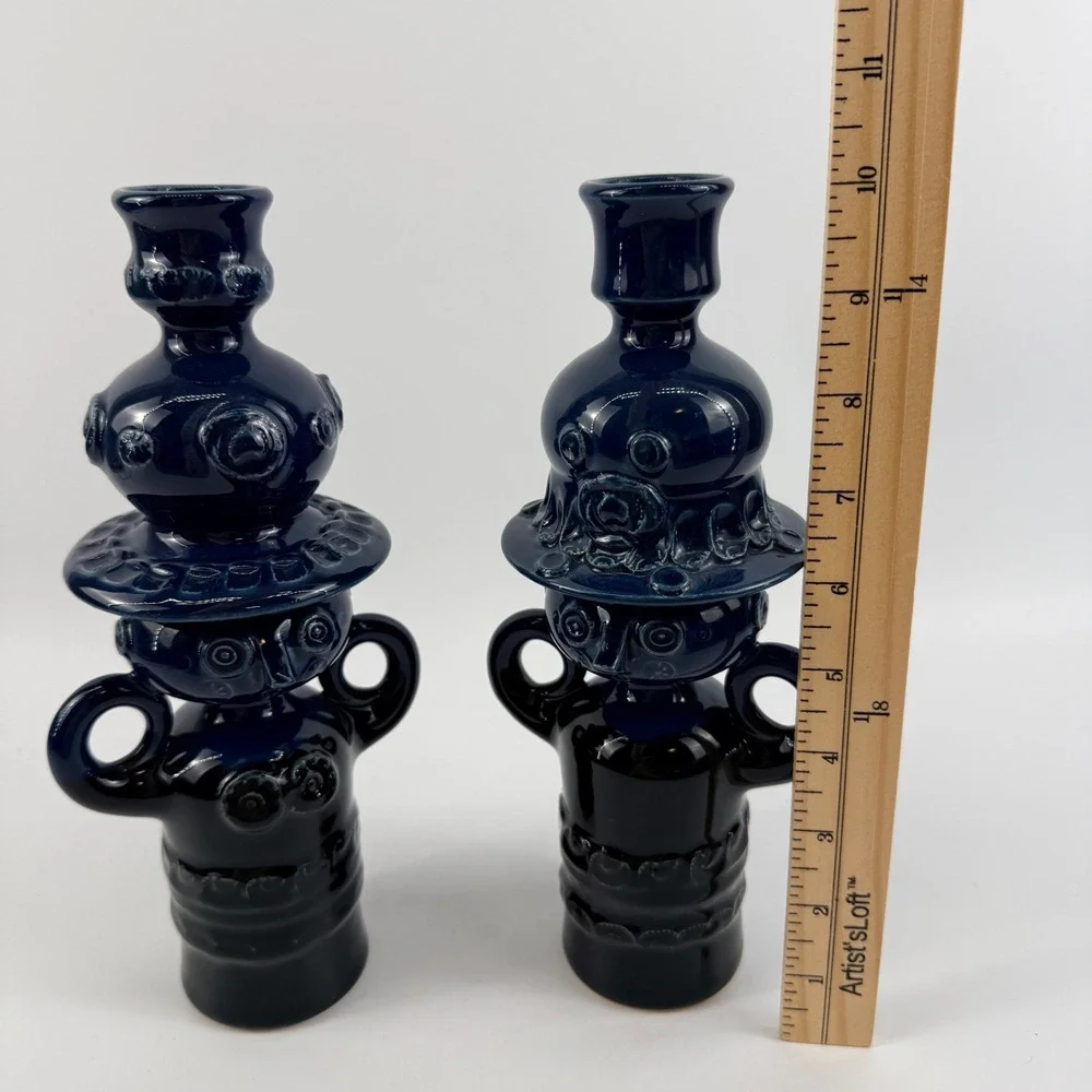 Rosenthal Studio Linie Bjorn Wiinblad Magic People Candlesticks Pair Blue